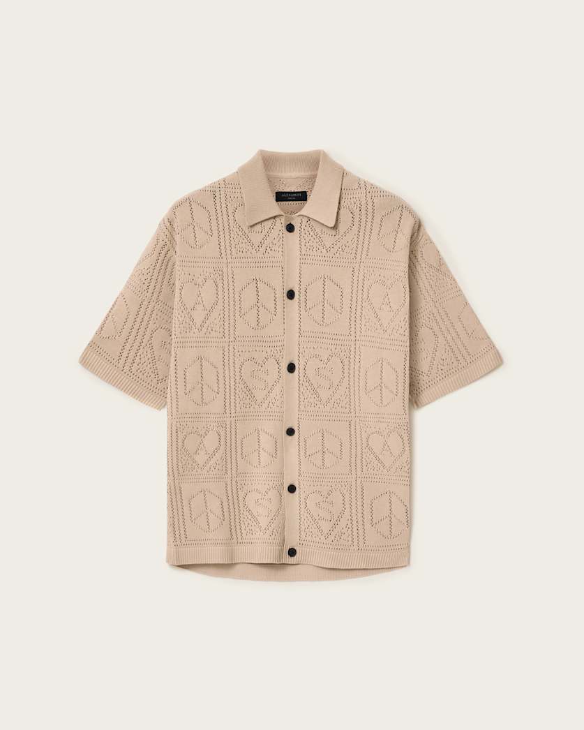 Tan חולצה מכופתרת קצרה סריג לגברים Arktx Open Stitch ALLSAINTS
