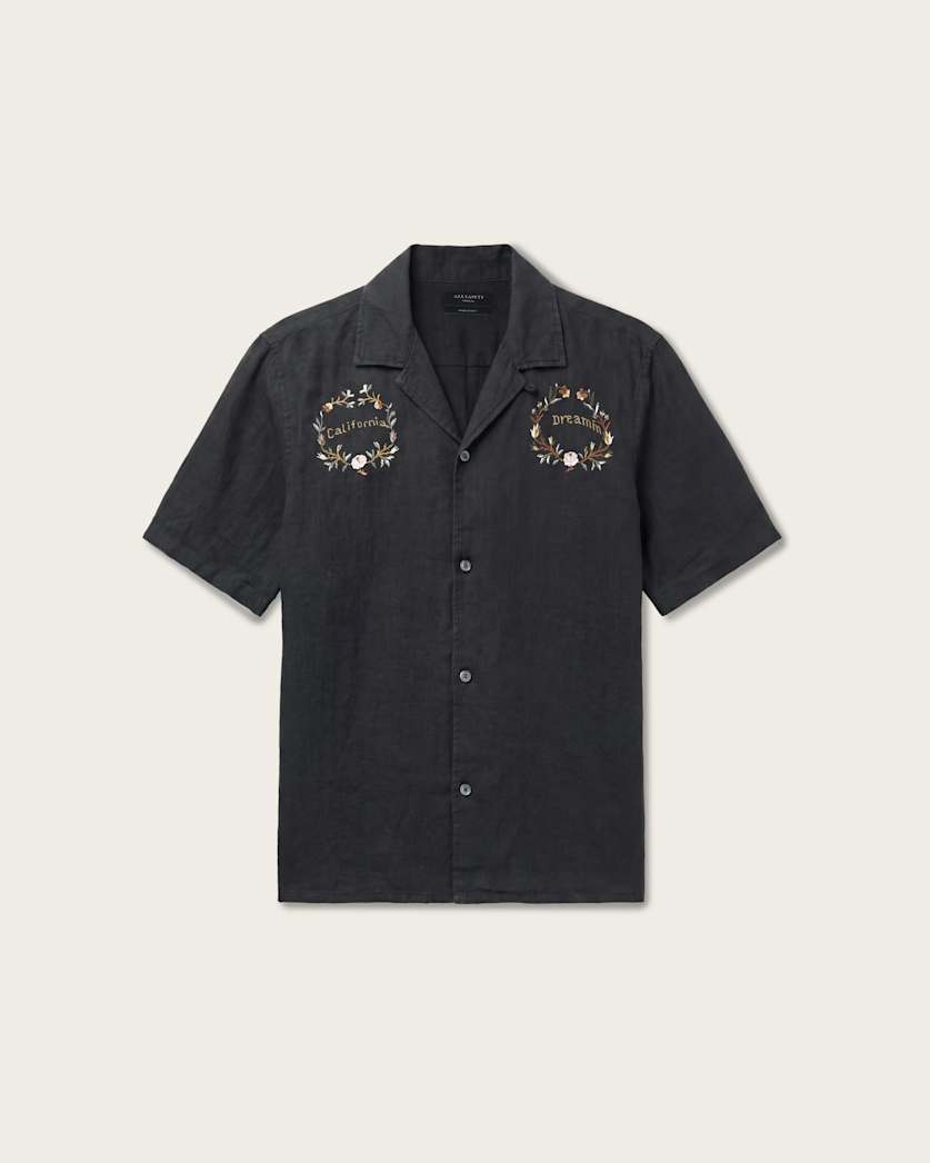 Dark Slate Gray חולצת פשתן רקומה לגברים Klavicle ALLSAINTS