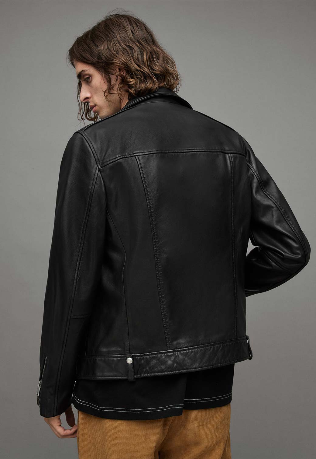 Dim Gray ג'קט עור לגברים Milo Biker ALLSAINTS