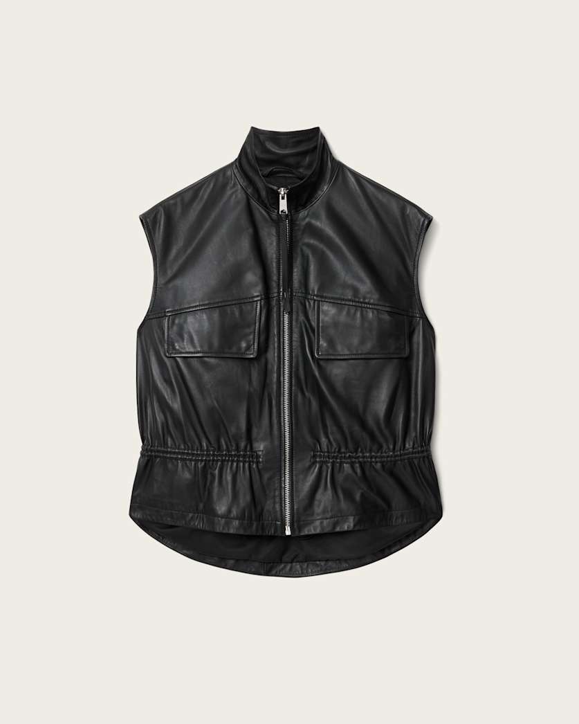 Dark Slate Gray וסט עור לנשים Flor ALLSAINTS