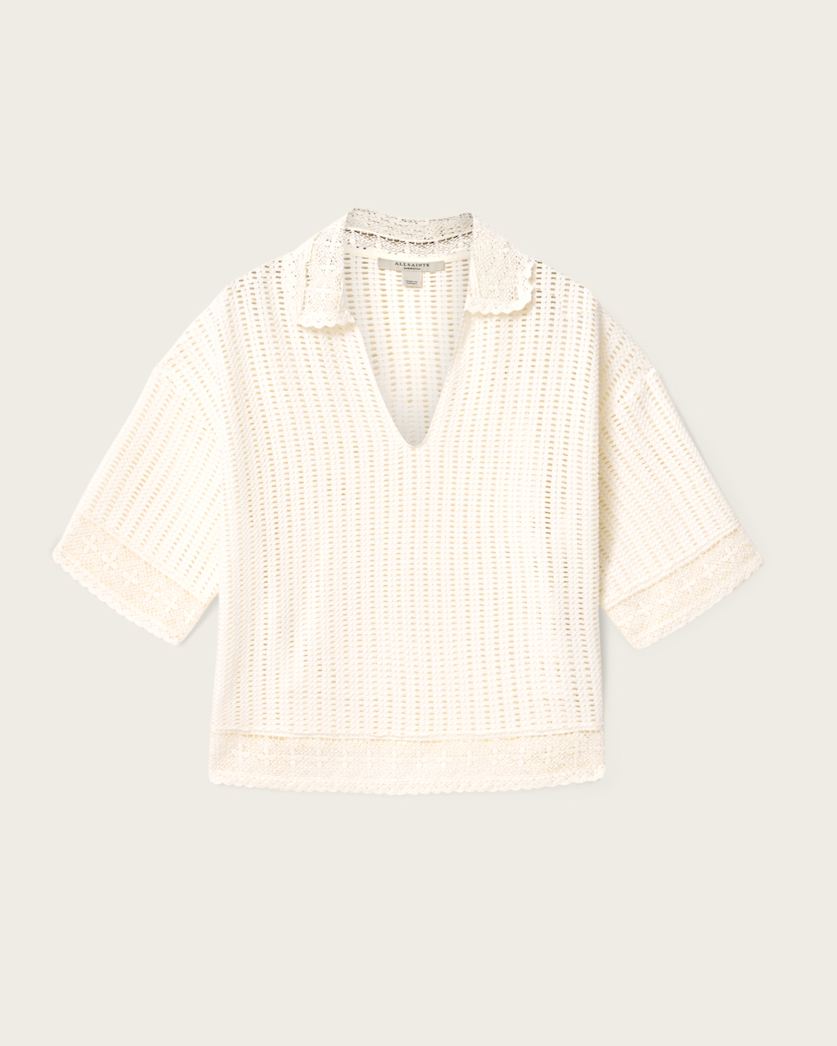 Seashell חולצת פולו קצרה לנשים Elma Crochet Top ALLSAINTS