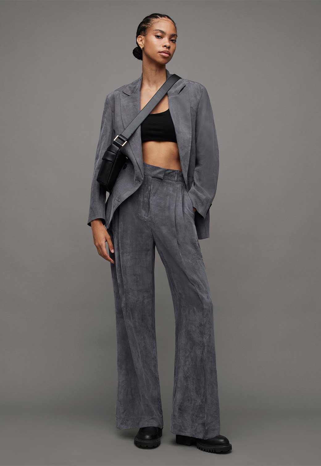 Dim Gray חולצת קרופ ארוכה לנשים Ciara ALLSAINTS