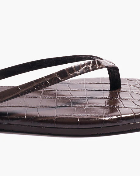 Dark Slate Gray כפכפי עור לנשים דמוי קרוקודיל Square TKEES