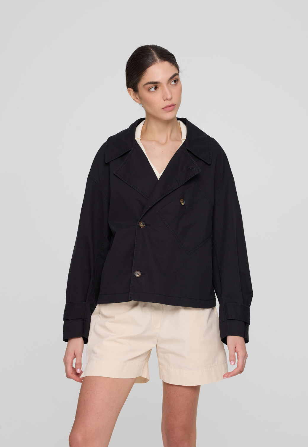 Light Gray מעיל טרנץ' קרופ לנשים Zoe PAPER.