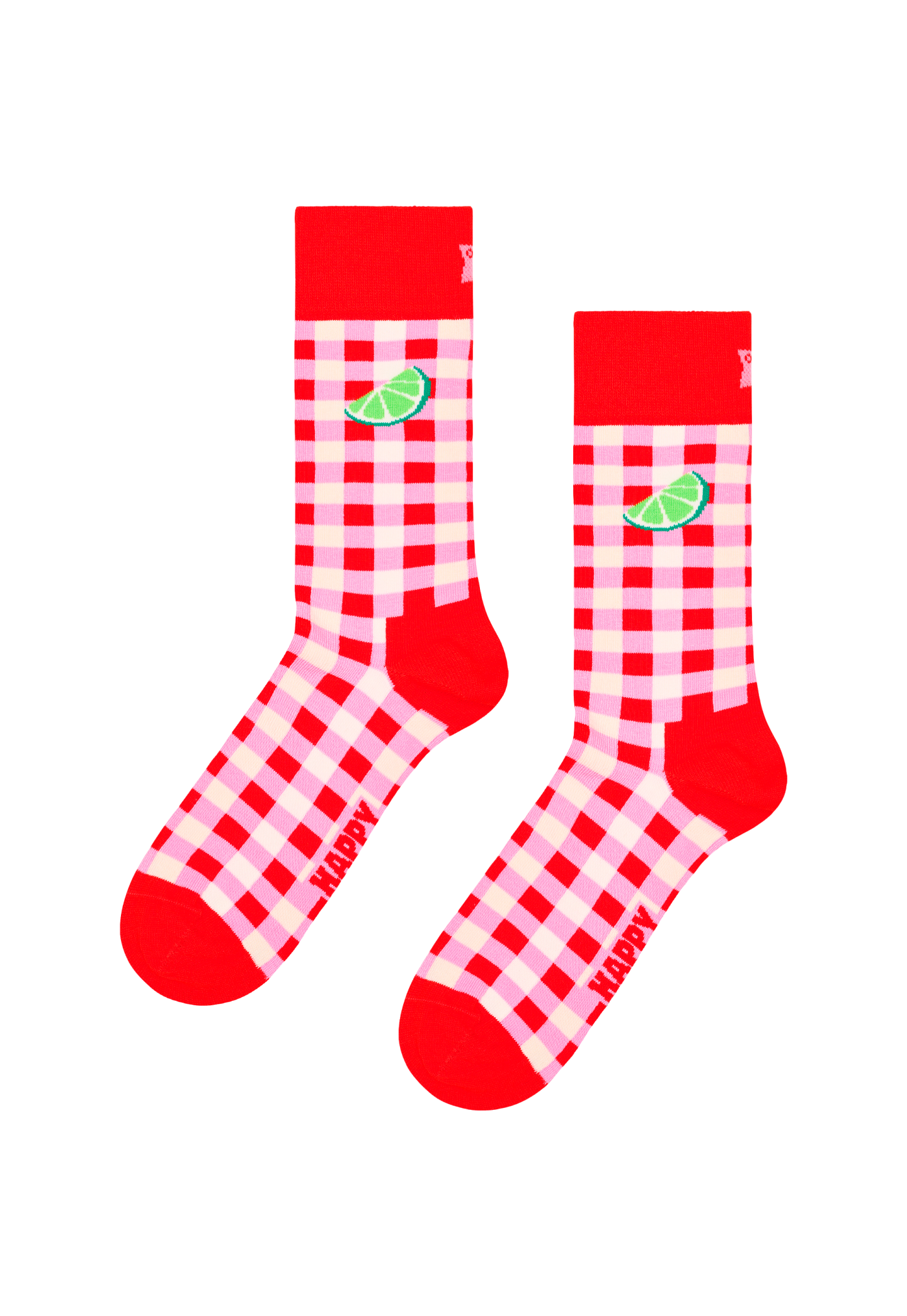 White Smoke זוג גרביים לנשים Gingham Lime Socks HAPPY SOCKS