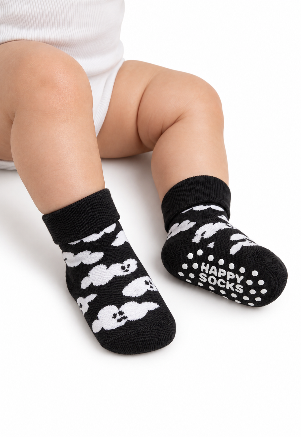 White Smoke גרבי תינוקות Cloudy Ghost נגד החלקה HAPPY SOCKS