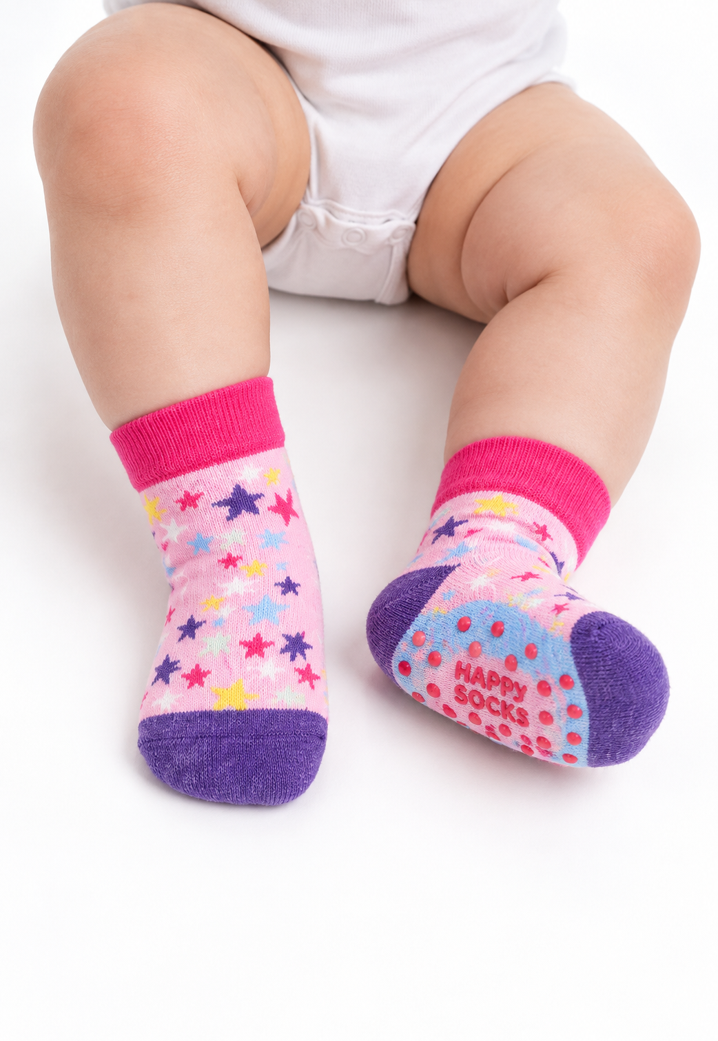White Smoke גרבי תינוקות Star נגד החלקה HAPPY SOCKS