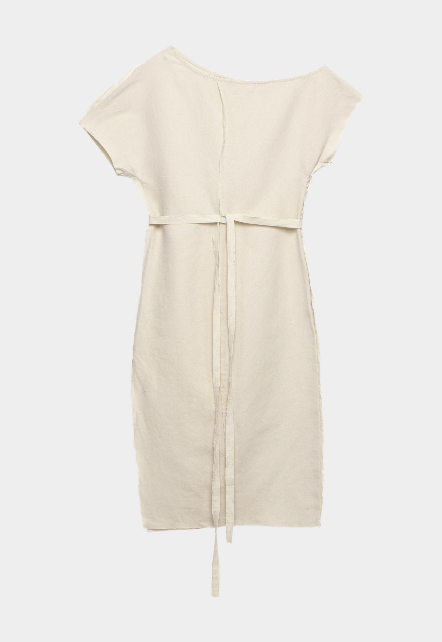 Beige שמלת מידי אסימטרית Linen Raw PAPER