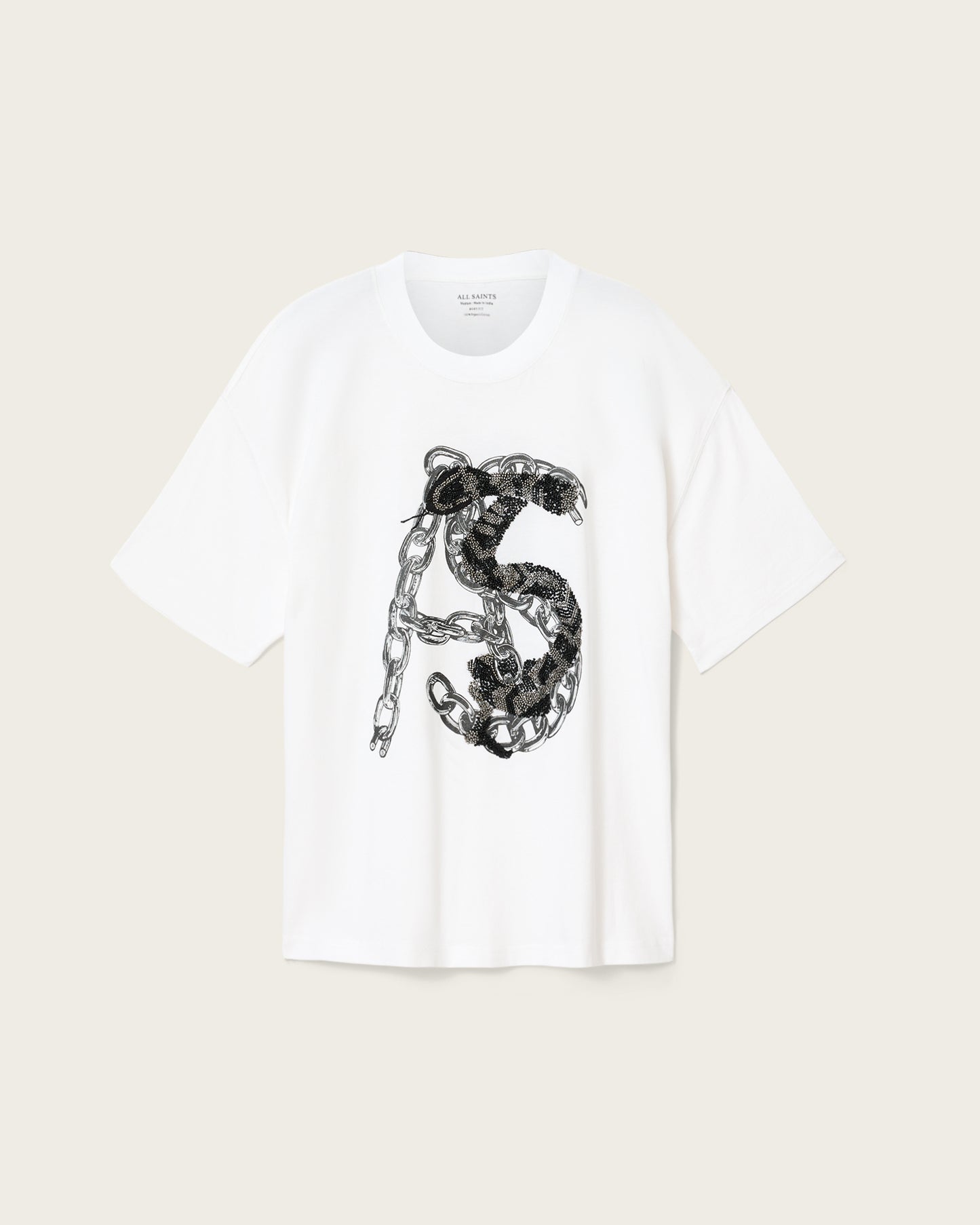 White Smoke טי שירט קצרה לגברים Scale SS Crew ALLSAINTS