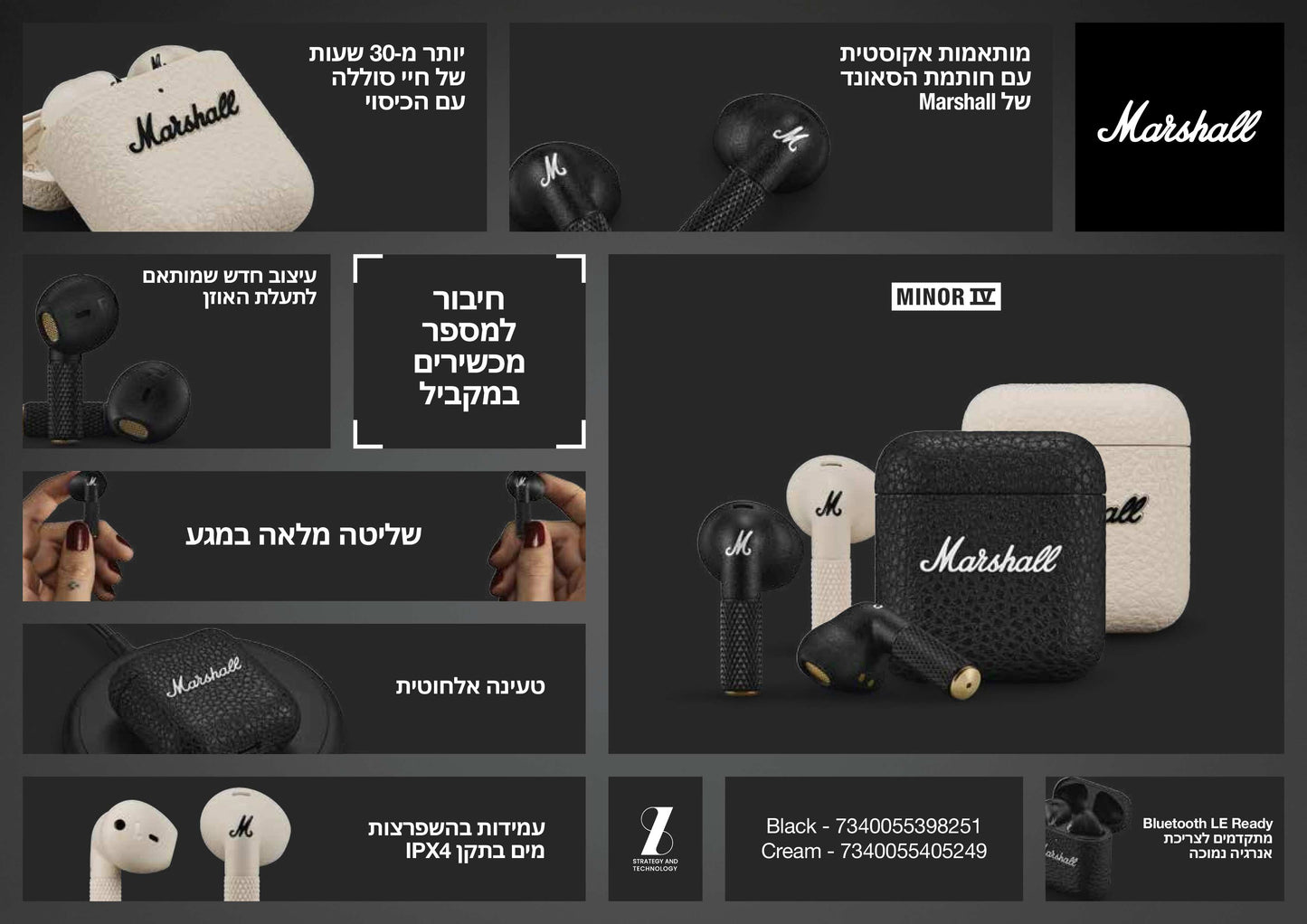 Dark Slate Gray אוזניות אלחוטיות Marshall Minor IV MARSHALL