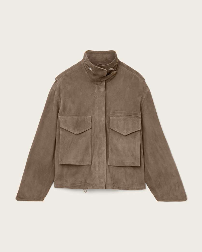 Dim Gray ג'קט מזמש קרופ עם צווארון משפך לנשים Clay ALLSAINTS