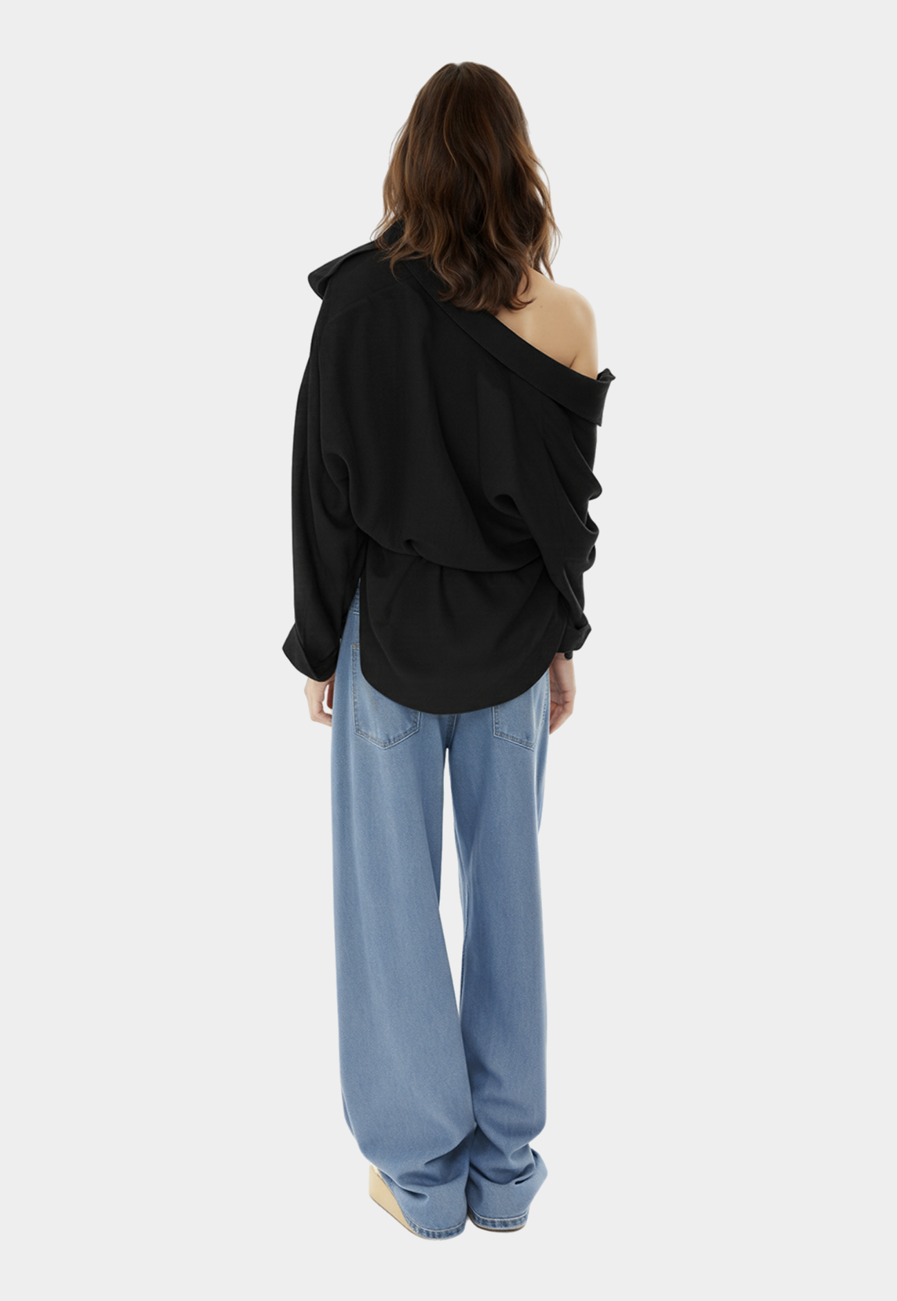 Black חולצת אוף שולדר מכופתרת לנשים Wrap Button MOTHER OF ALL