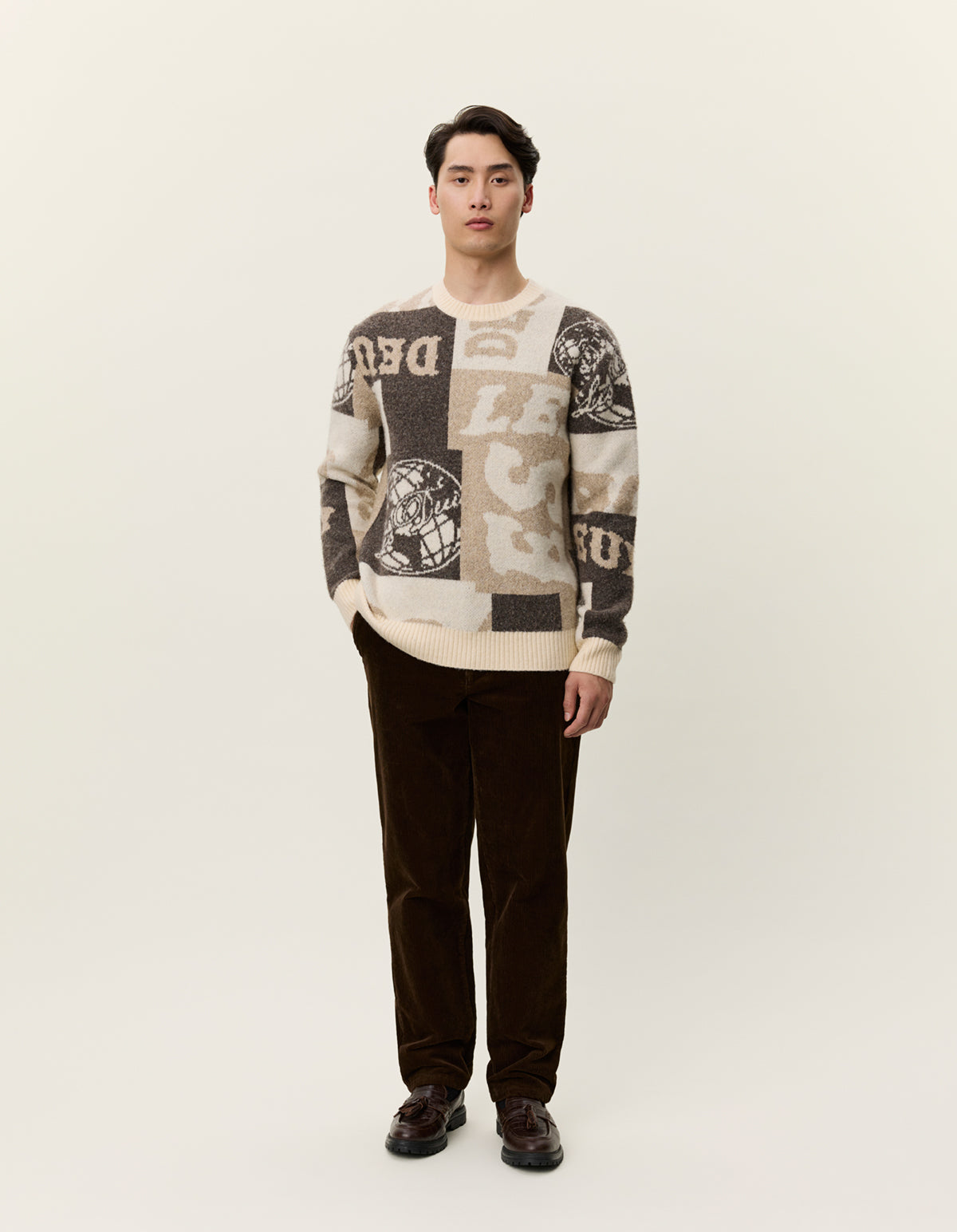 Antique White סוודר לגברים Globe Crewneck Knit LES DEUX