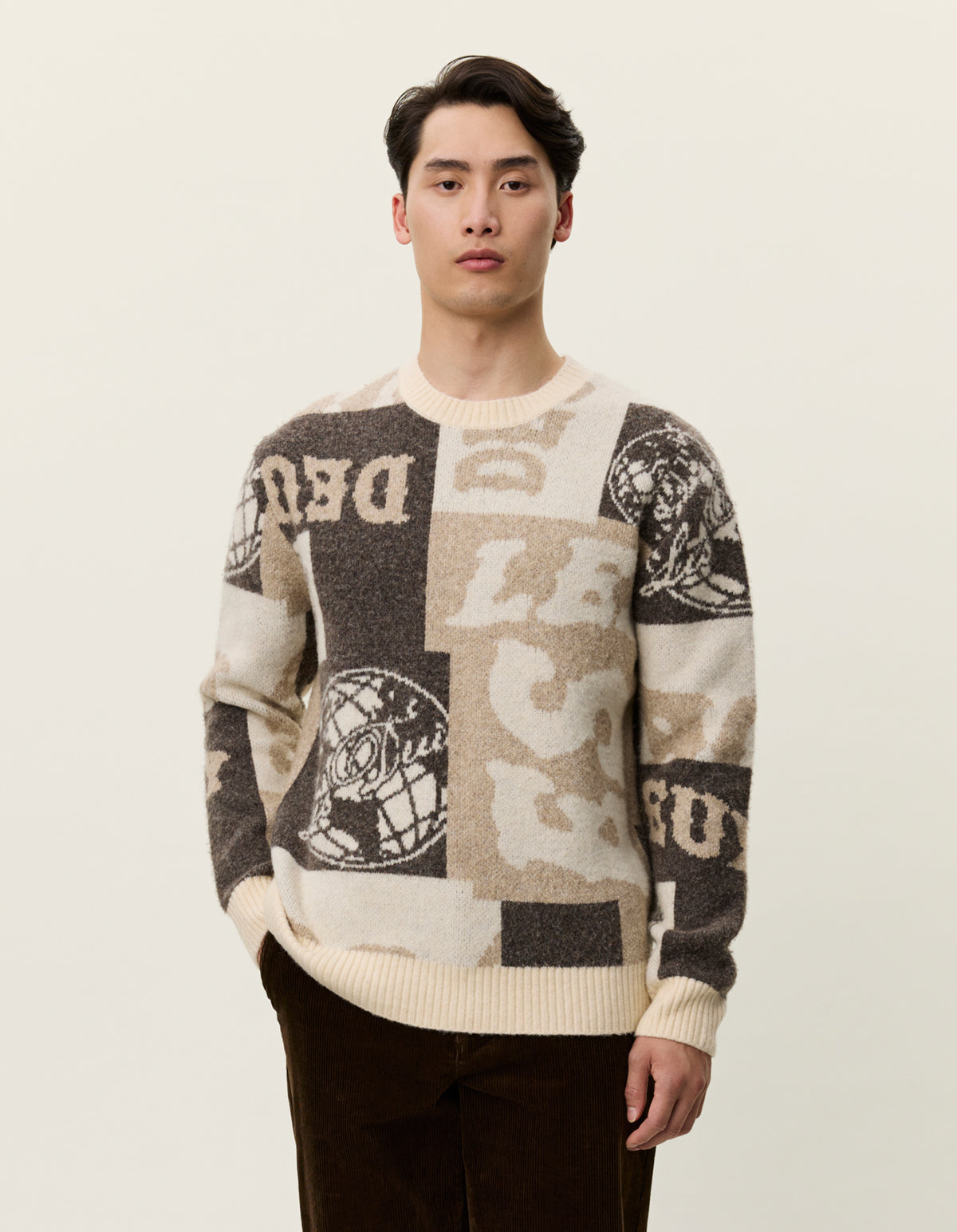Antique White סוודר לגברים Globe Crewneck Knit LES DEUX