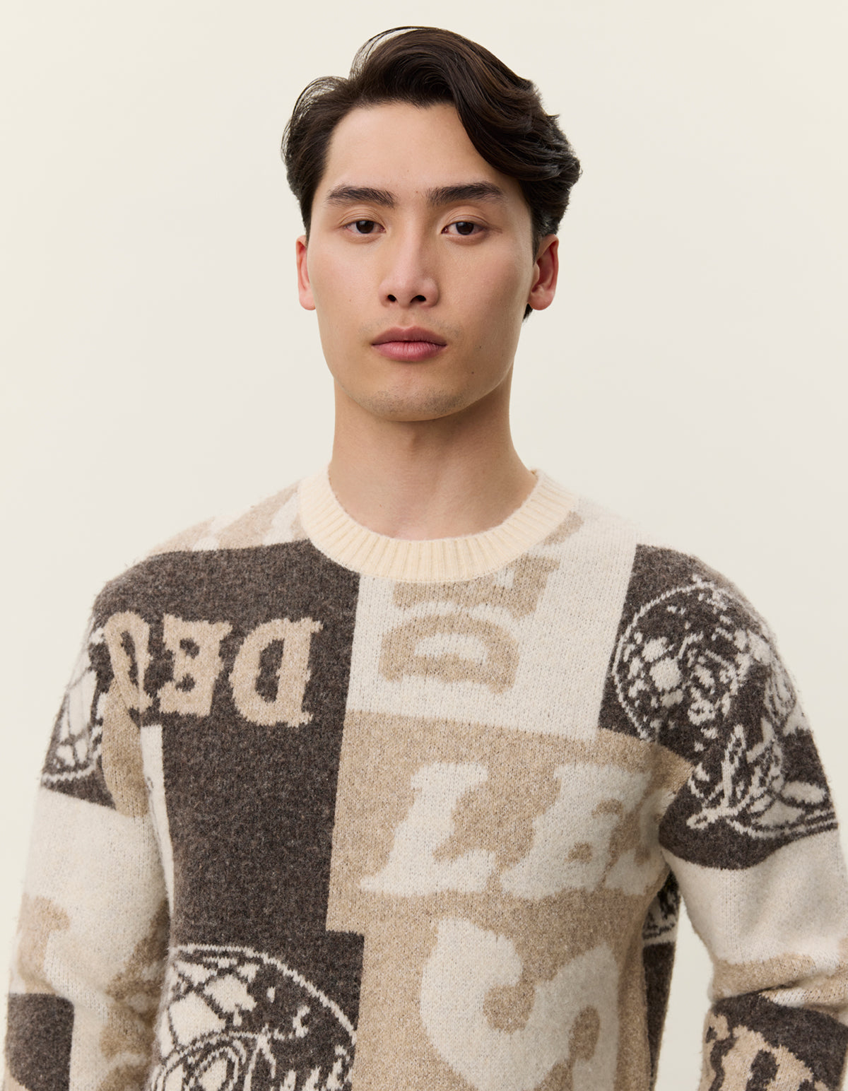 Antique White סוודר לגברים Globe Crewneck Knit LES DEUX