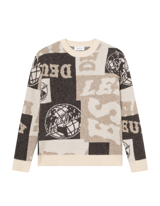 Black סוודר לגברים Globe Crewneck Knit LES DEUX
