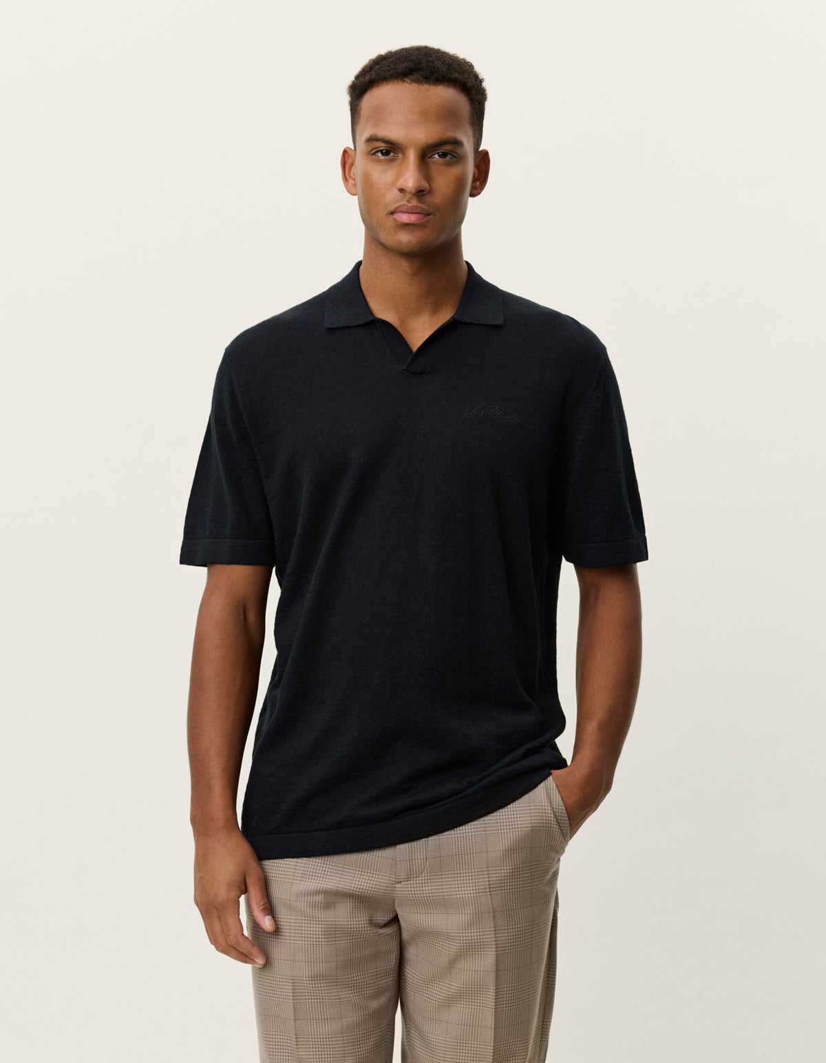 Black חולצת פולו קצרה לגברים Emmanuel LES DEUX