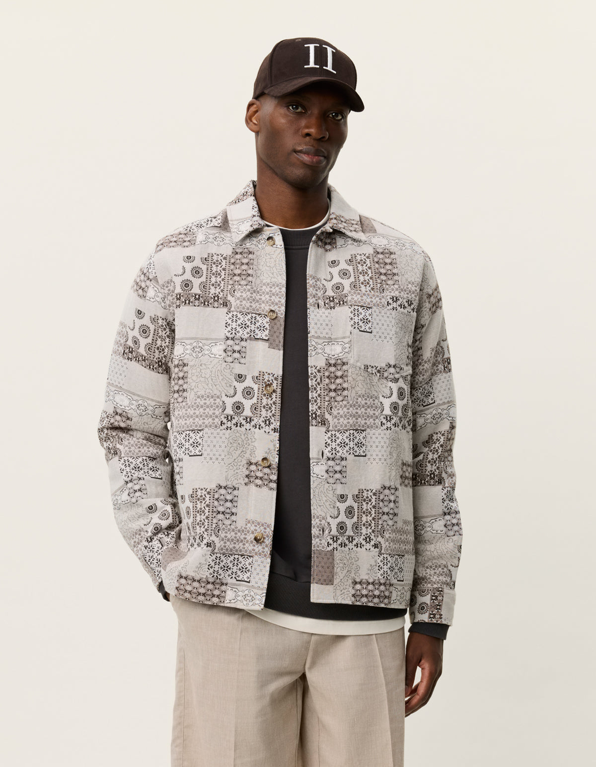 Lavender חולצה מכופתרת ארוכה לגברים Layton Patchwork LES DEUX