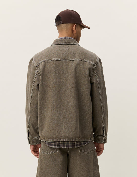 Dark Olive Green חולצה מכופתרת ארוכה לגברים Denim Overshirt LES DEUX