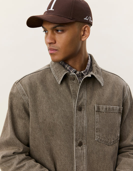 Dark Olive Green חולצה מכופתרת ארוכה לגברים Denim Overshirt LES DEUX