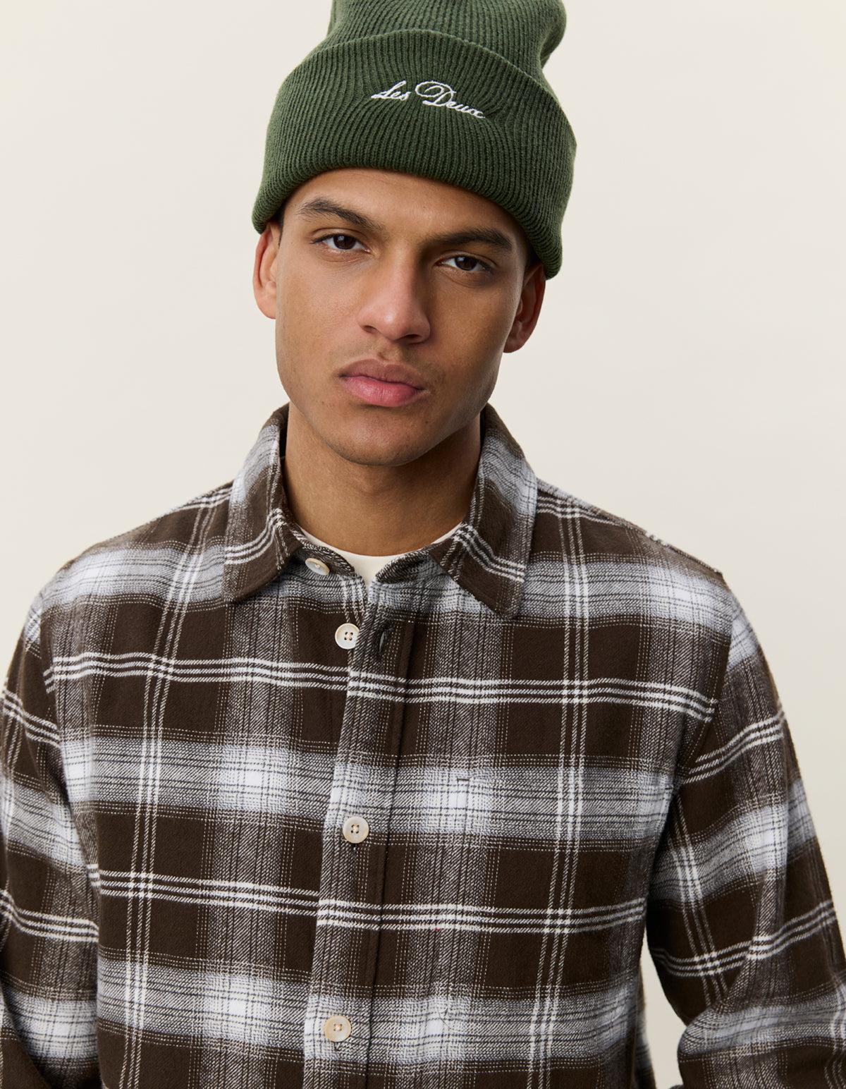 Antique White חולצה מכופתרת ארוכה לגברים Check Overshirt LES DEUX