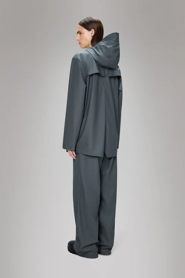 Gray מעיל גשם עם כובע לגברים/נשים RAINS