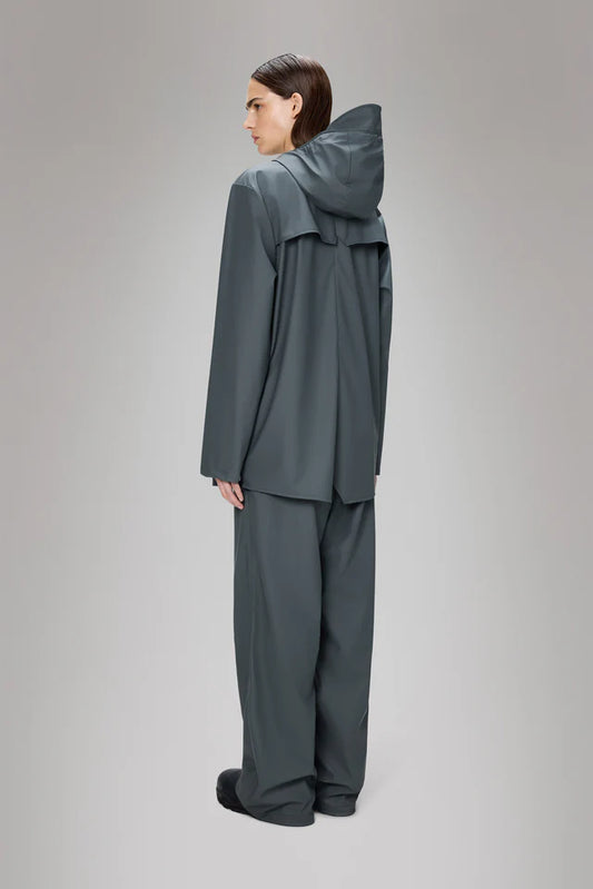 Gray מעיל גשם עם כובע לגברים/נשים RAINS