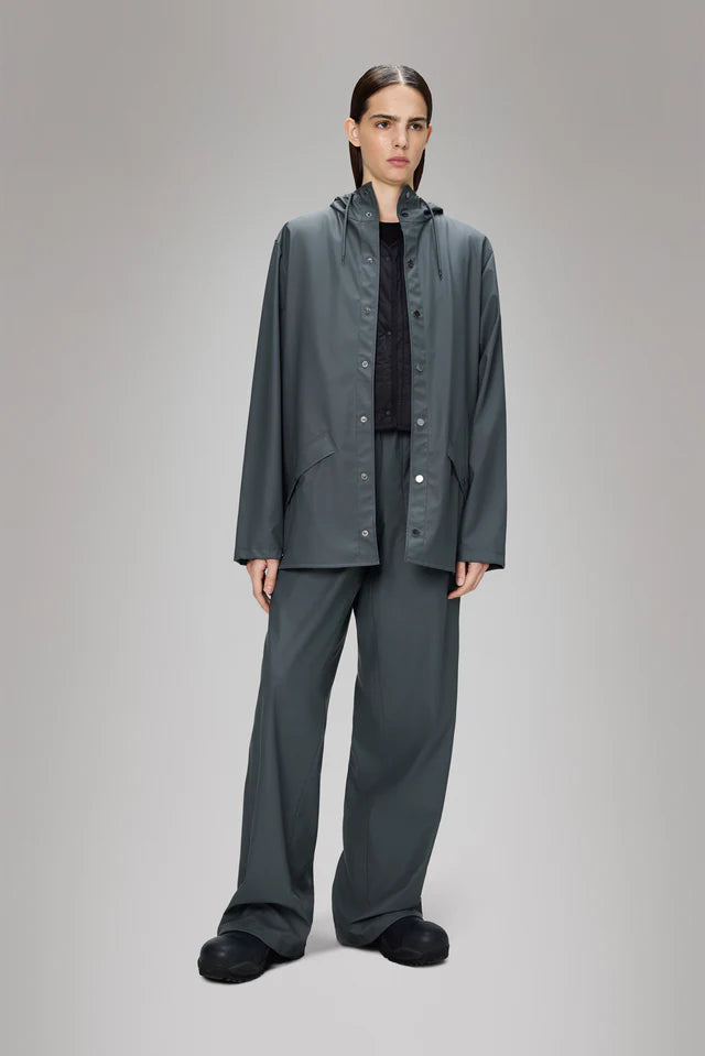 Gray מעיל גשם עם כובע לגברים/נשים RAINS