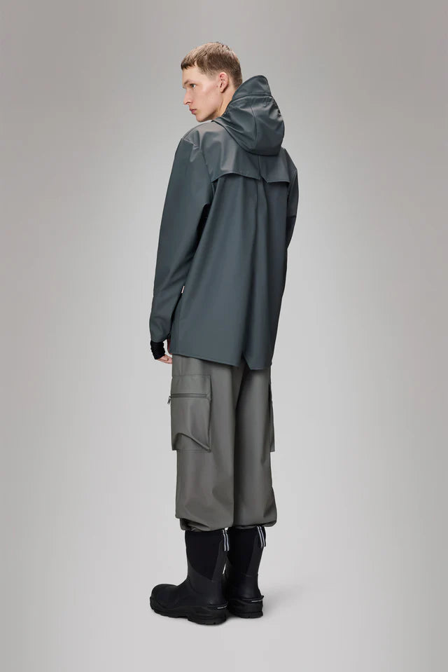Gray מעיל גשם עם כובע לגברים/נשים RAINS