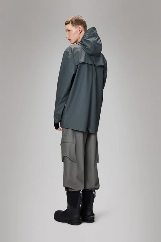 Gray מעיל גשם עם כובע לגברים/נשים RAINS