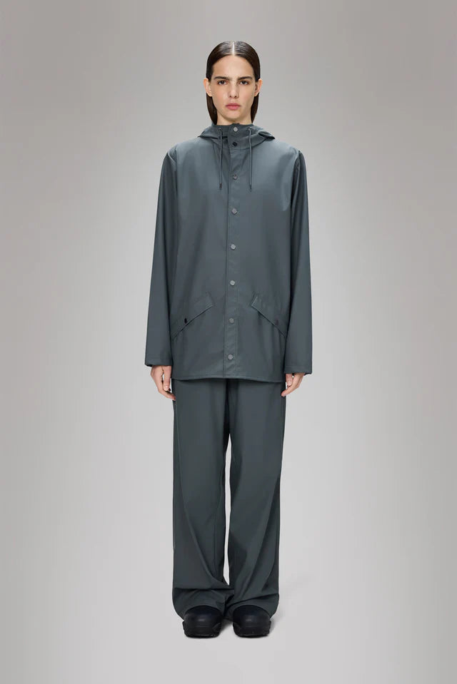 Gray מעיל גשם עם כובע לגברים/נשים RAINS