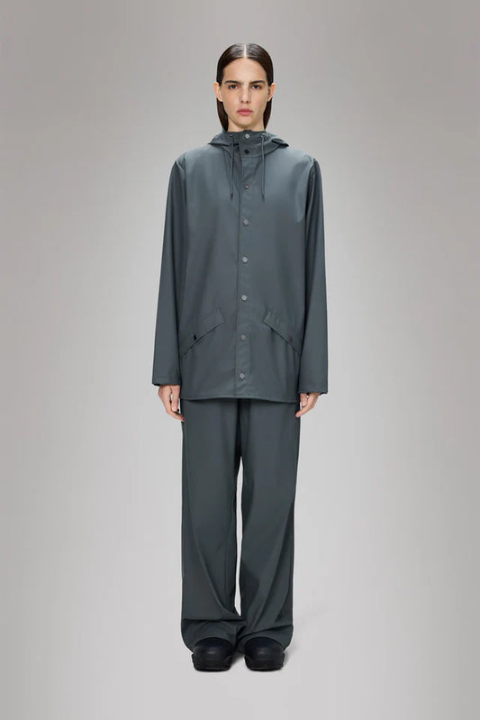 Gray מעיל גשם עם כובע לגברים/נשים RAINS