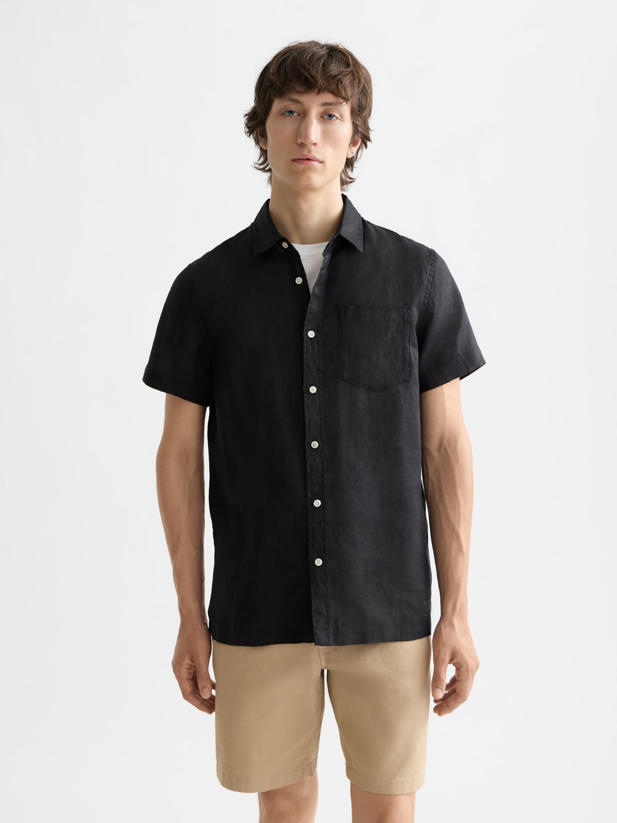 Black חולצה מכופתרת קצרה לגברים Core Linen SCOTCH & SODA