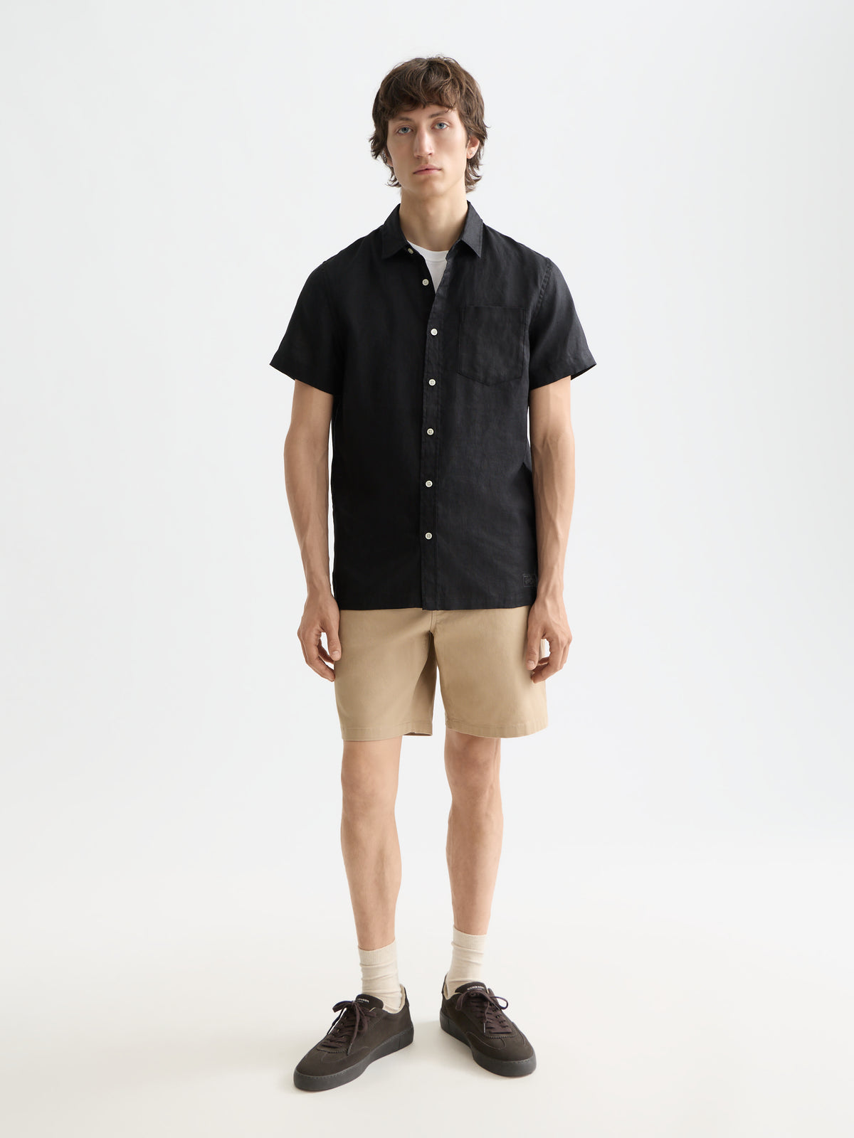 White Smoke חולצה מכופתרת קצרה לגברים Core Linen SCOTCH & SODA