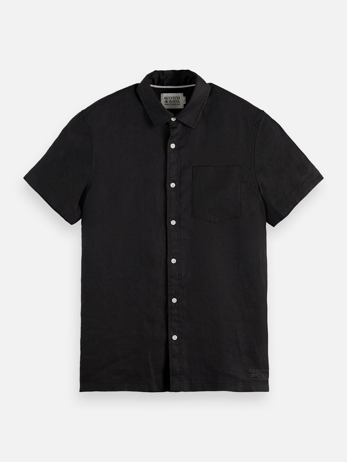 Black חולצה מכופתרת קצרה לגברים Core Linen SCOTCH & SODA