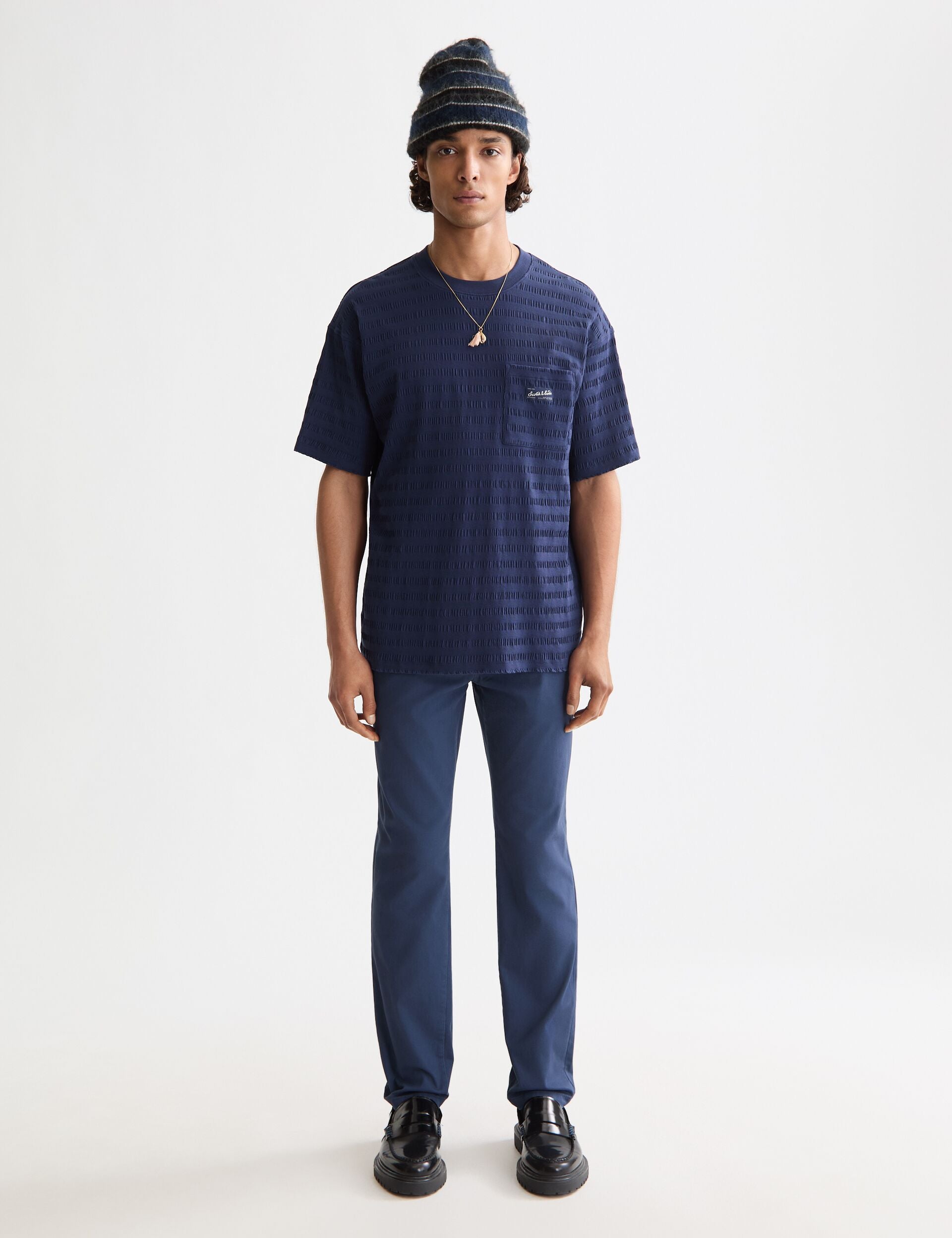 White Smoke טי שירט קצרה לגברים Horizonal Textured SCOTCH & SODA