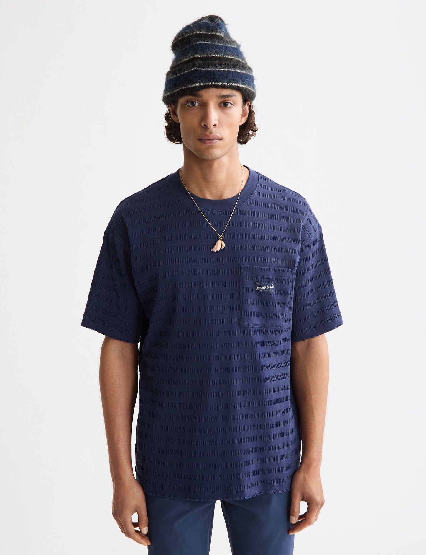 White Smoke טי שירט קצרה לגברים Horizonal Textured SCOTCH & SODA