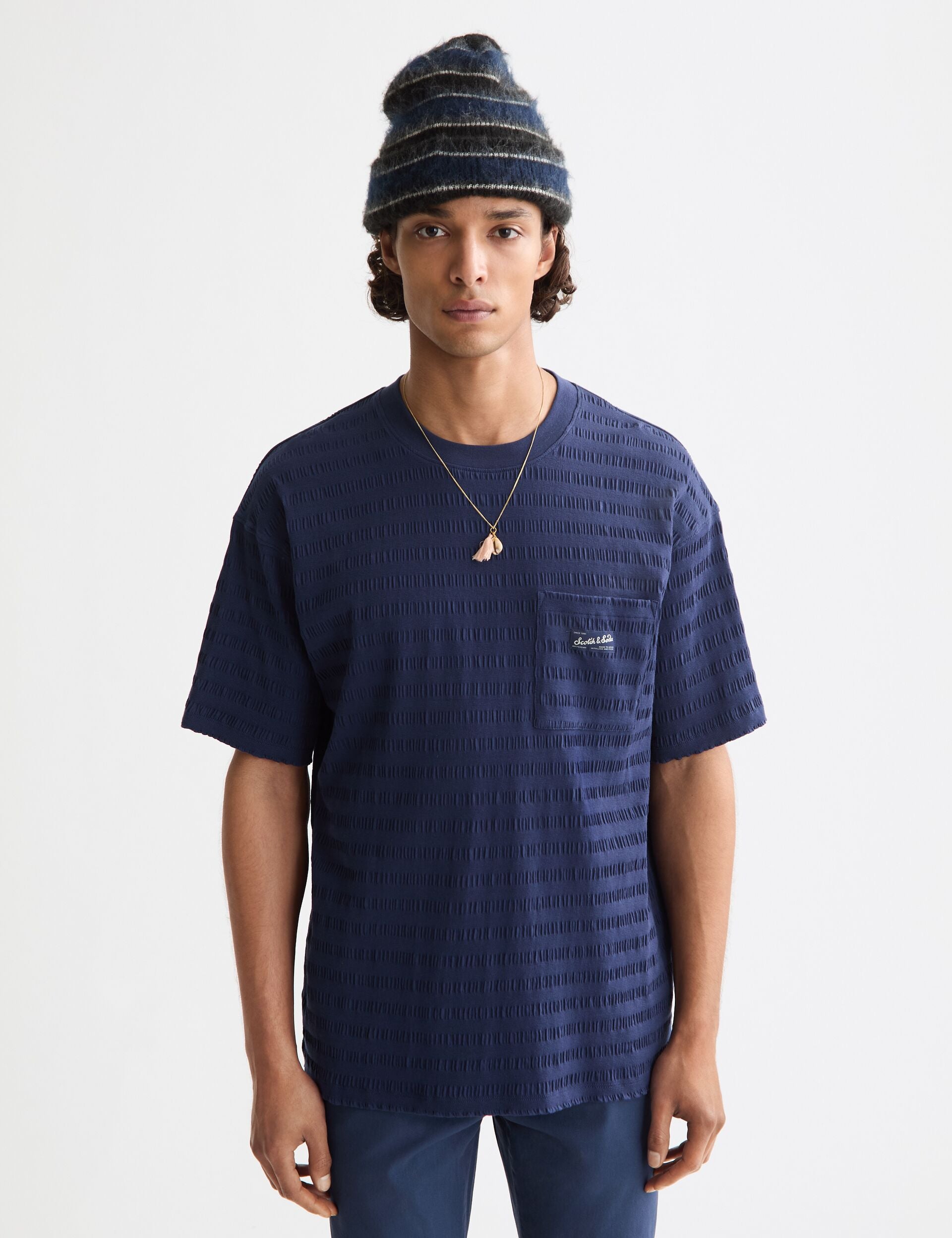 White Smoke טי שירט קצרה לגברים Horizonal Textured SCOTCH & SODA