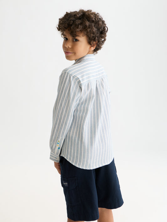 Lavender חולצה מכופתרת ארוכה לילדים  Yarn-Dyed Striped Linen SCOTCH & SODA