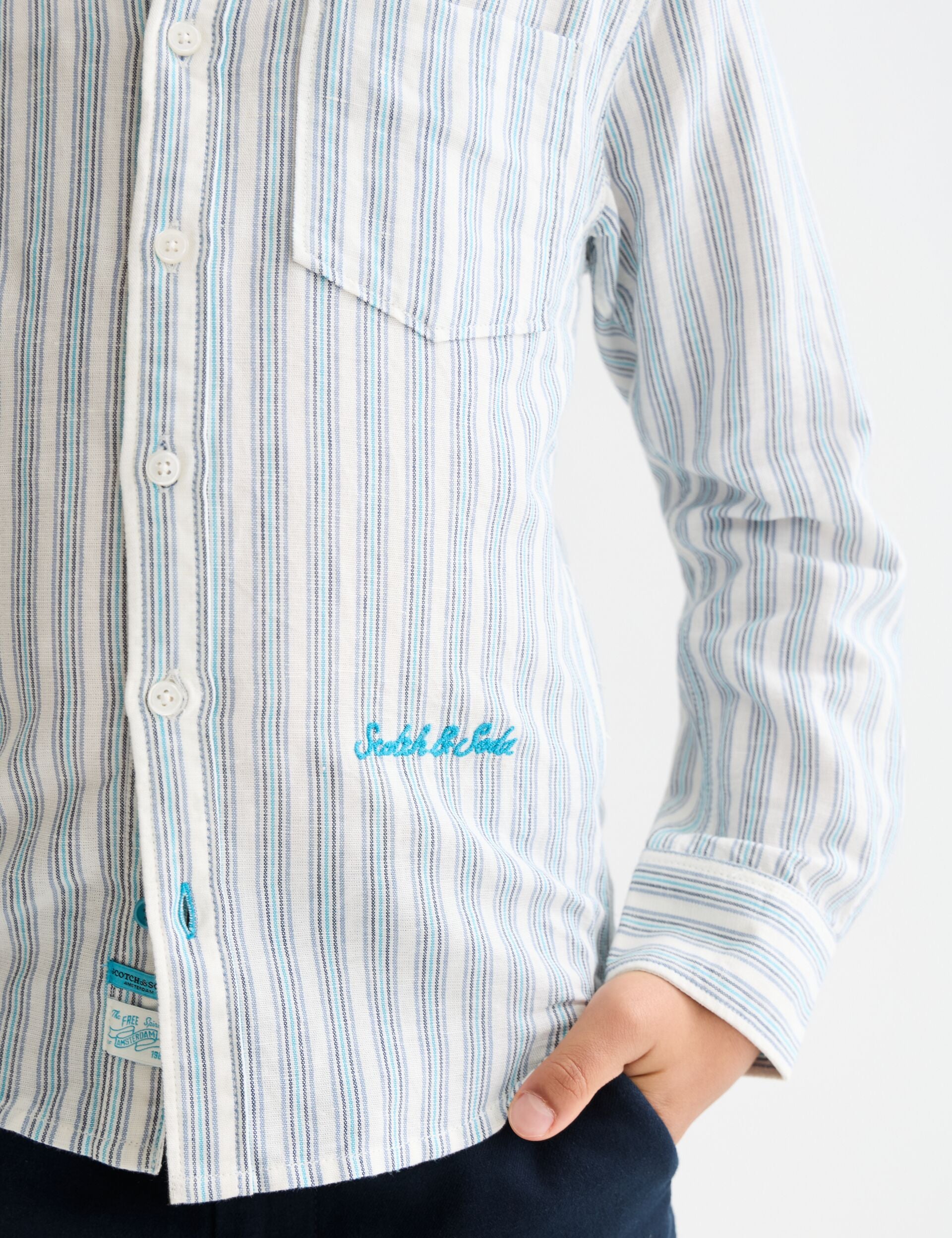 Lavender חולצה מכופתרת ארוכה לילדים  Yarn-Dyed Striped Linen SCOTCH & SODA