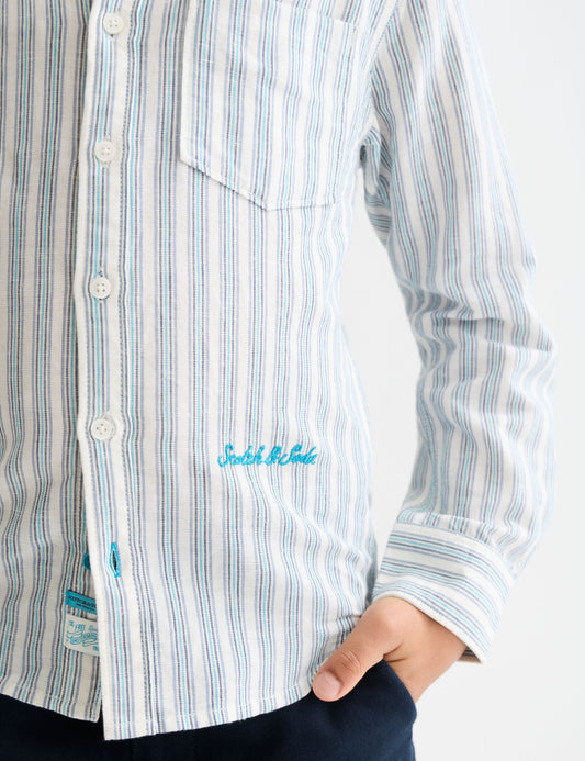 Lavender חולצה מכופתרת ארוכה לילדים  Yarn-Dyed Striped Linen SCOTCH & SODA