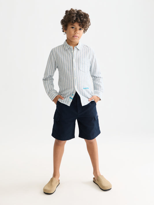 White Smoke חולצה מכופתרת ארוכה לילדים  Yarn-Dyed Striped Linen SCOTCH & SODA
