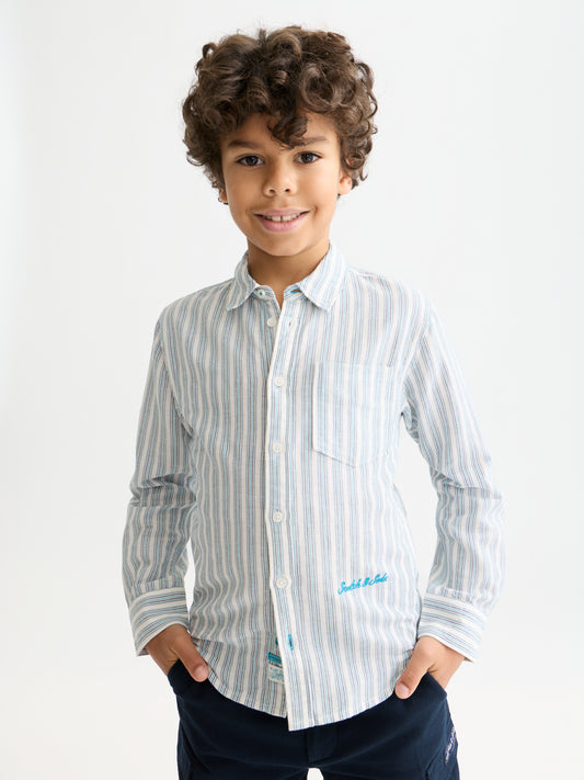 White Smoke חולצה מכופתרת ארוכה לילדים  Yarn-Dyed Striped Linen SCOTCH & SODA
