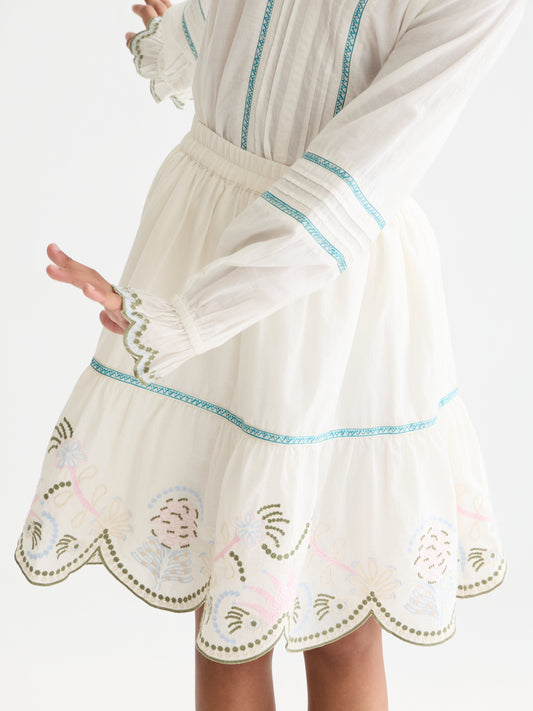 White Smoke חצאית מיני לילדות Embroidered Hem Cotton Skirt SCOTCH & SODA