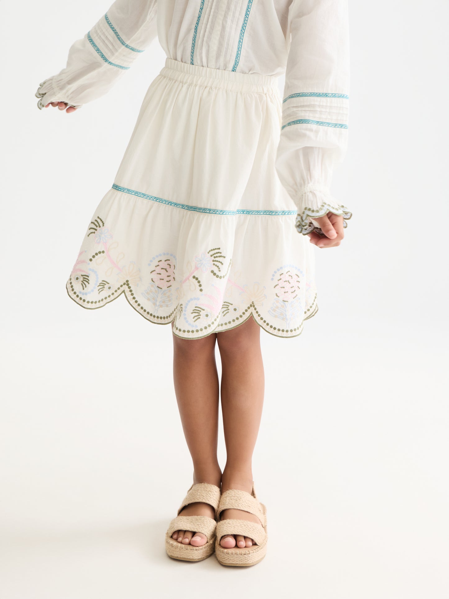 White Smoke חצאית מיני לילדות Embroidered Hem Cotton Skirt SCOTCH & SODA
