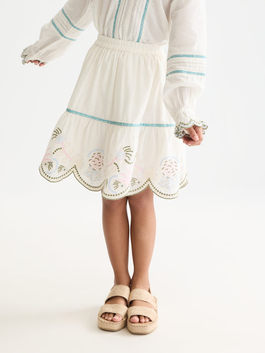 White Smoke חצאית מיני לילדות Embroidered Hem Cotton Skirt SCOTCH & SODA