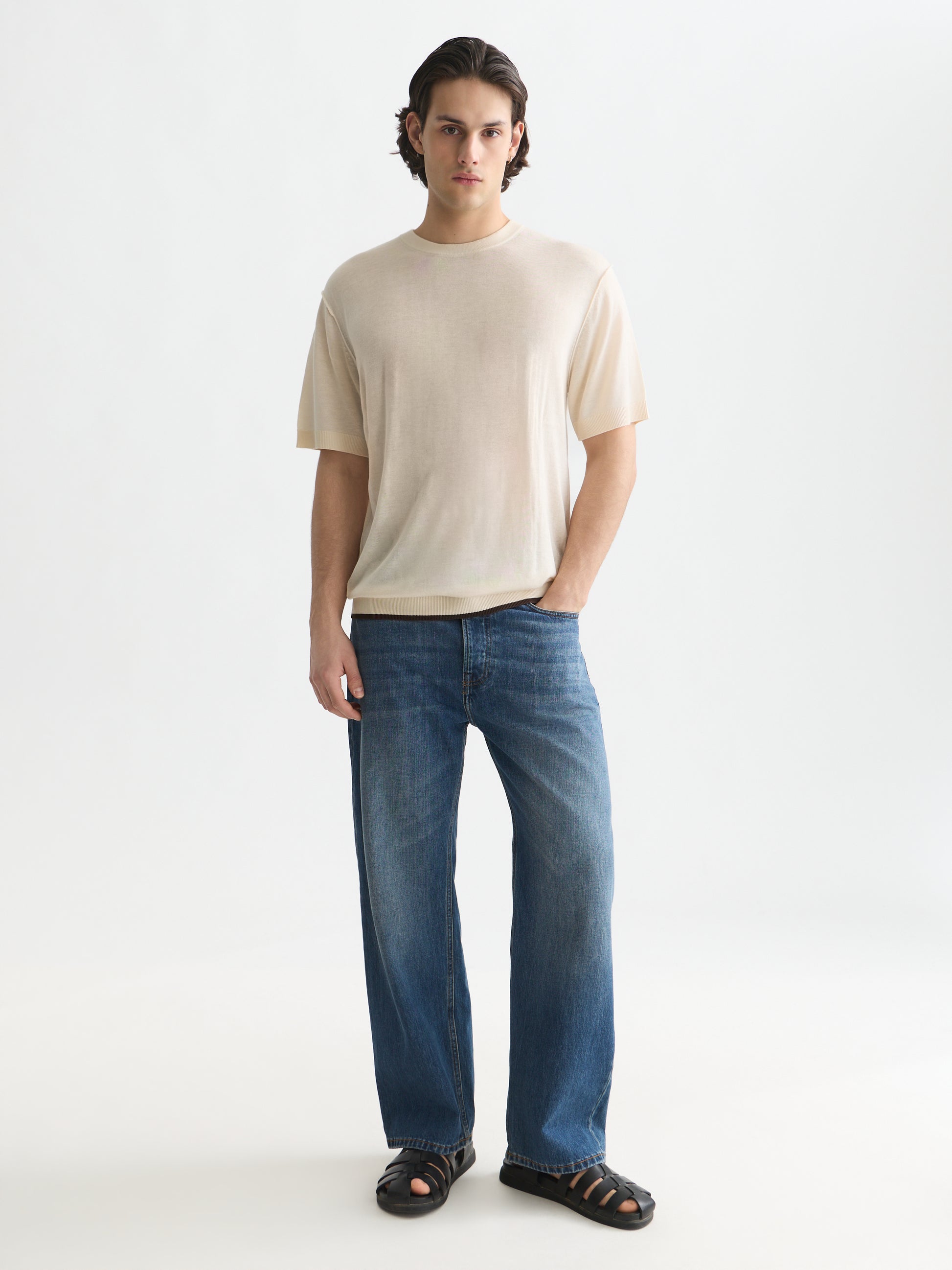 White Smoke טי שירט קצרה לגברים Knitted SCOTCH & SODA