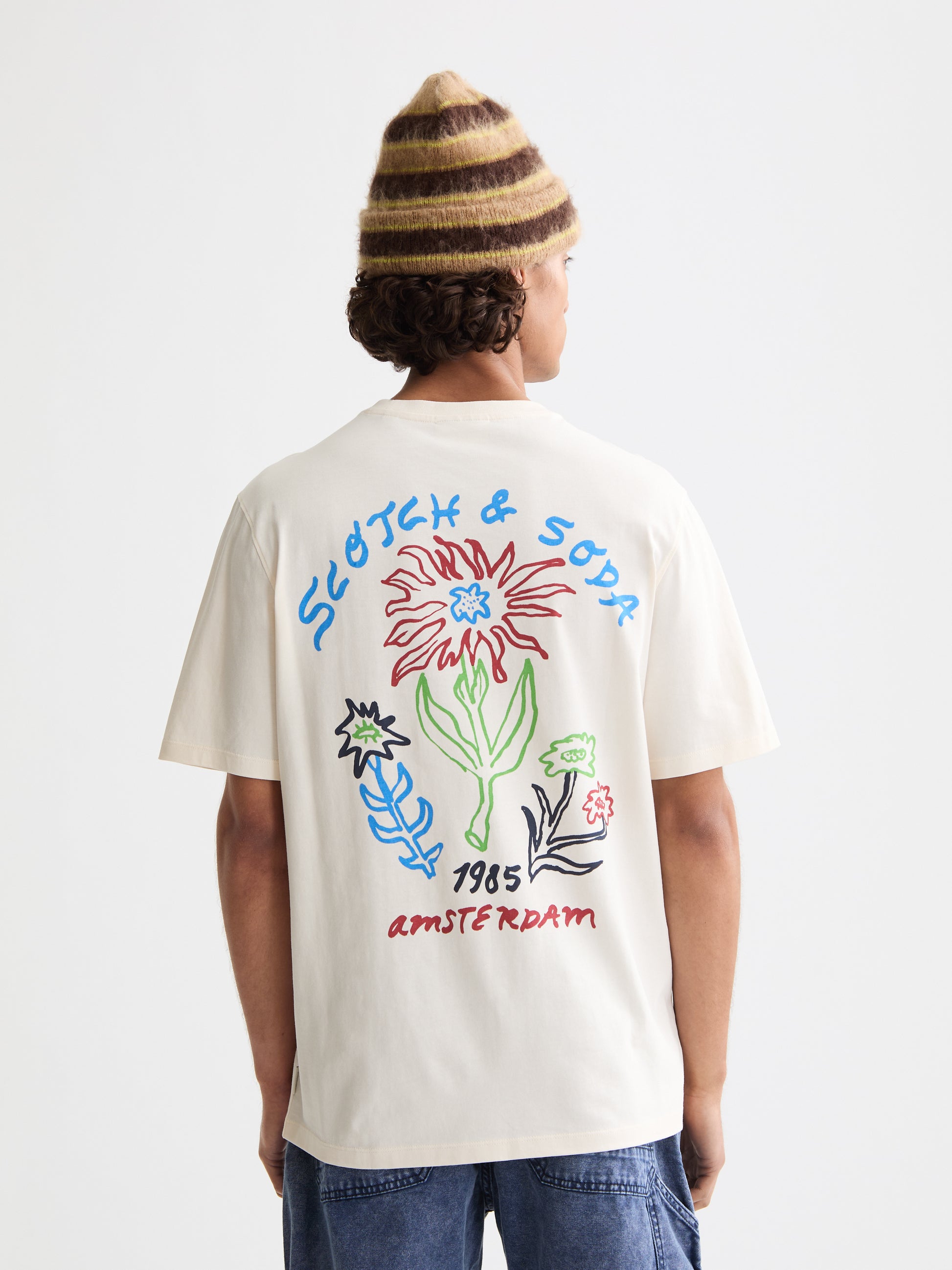 Beige טי שירט קצרה לגברים Front and back Artwork SCOTCH & SODA