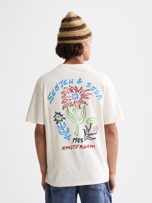 Beige טי שירט קצרה לגברים Front and back Artwork SCOTCH & SODA