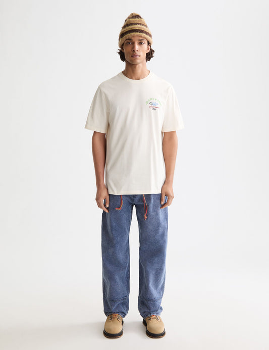 Beige טי שירט קצרה לגברים Front and back Artwork SCOTCH & SODA